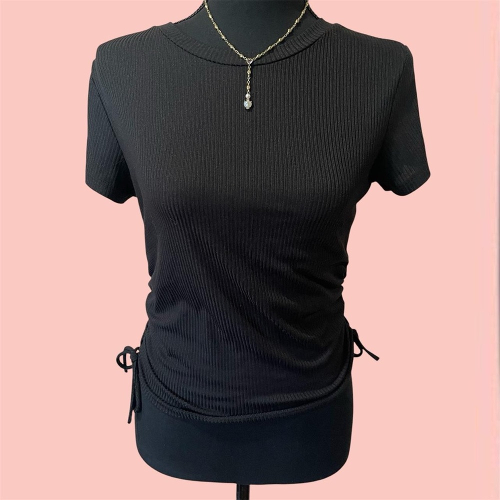 Black Ribbed Top with Side Ties